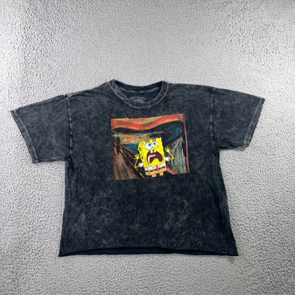 SpongeBob SquarePants T-Shirt Women L Black Graphic Acid Wash Edgy y2k Grunge